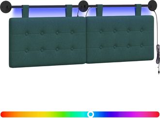 vidaXL Cabecero Colgante Con Luz Led Verde Oscuro Tela Vidaxl