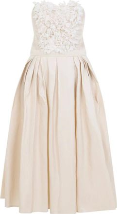 Elisabetta Franchi Ottoman Jurk met 3D Bloem Borduursel - Dames - Feestkleedjes - Beige - XS - Kleedjes
