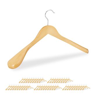 Relaxdays Pack De 50 Perchas Traje Anchas, Para Chaquetas, Abrigos O Vestidos, Madera, 45 Cm De Ancho, Marr&oacute;n Claro
