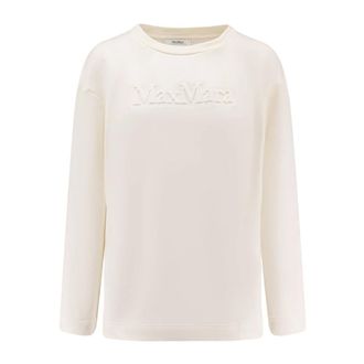 Max Mara Berma Katoen en Zijde Sweatshirt - Dames - Sweatshirts - Wit - L - Katoen - Hoodies & sweatvesten