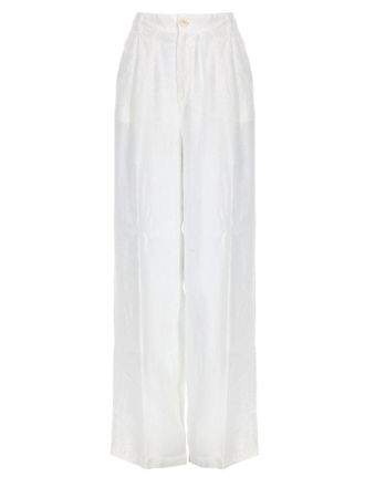 120% Lino White Luxurious Linen Wide-Leg Trousers