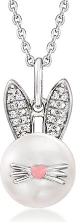 Ross-Simons 9-9.5mm Cultured Pearl Bunny Pendant Necklace With Diamonds in Sterling Silver