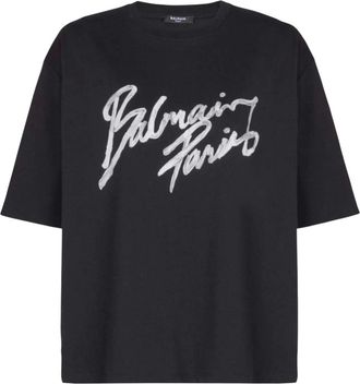 Balmain Black Crew Neck Logo T-shirt