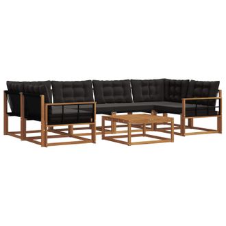 vidaXL Conjunto De Sof&aacute;s De Exterior Con Coj&iacute;n 7 Pcs Natural Y Negro Vidaxl