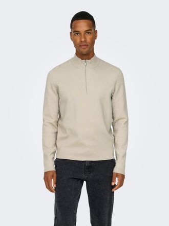 Only & Sons Troyer ONLY & SONS ONSCOOPER REG 12 HALF ZIP HIGH NECK KNIT, Herren, Gr. XXL, beige (silber lining), Strick, Obermaterial: 52% Viskose, 28% Polyester,