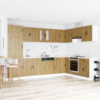 Berkfield Home Kitchen Cabinet Kalmar with Double Basins Artisan Oak Engineered wood in Brown