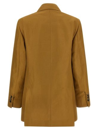 Alberto Biani Double-Breasted Viscose Linen Blazer - Camel