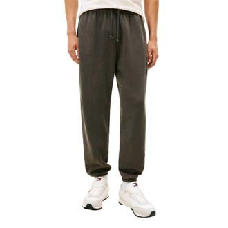 Tommy Jeans Joggingbroek voor heren van fleece met verticaal logo en relaxte pasvorm (Zwart)