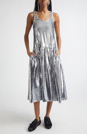 Simone Rocha Tapered Back Flounce Sequin Dress in Silver at Nordstrom, Size 2 Us