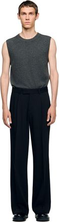 Sandro Pleated wide-leg wool trousers in Black at Nordstrom, Size 46 Eu