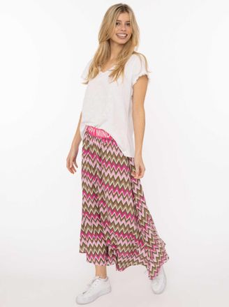 Zwillingsherz Maxirock ZWILLINGSHERZ Zick Zack, Damen, Gr. L/XL, khaki, Web, Obermaterial: 100% Viskose, R&ouml;cke Maxirock, farbiges Zackenmuster, Gummizug mit Schrift