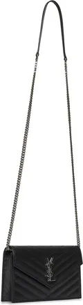 Saint Laurent Womens Envelope Chain Wallet Cassandre Black Calfskin Bag