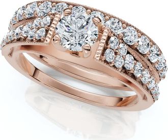 Pompeii3 1Ct TW Vintage Engagement Wedding Ring Set Lab Grown 14k Gold