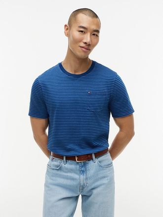 Tommy Hilfiger Mens Indigo-Dyed Striped Pocket T-Shirt - Blue - XXXL