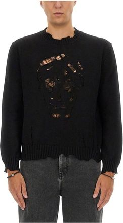 Alexander McQueen Truien & Vesten, Heren, Zwart, M, Katoen, Distressed Skull Crew Neck Jumper
