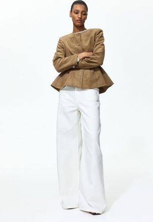 H&M Collarless Peplum Jacket in Dark Beige at Nordstrom, Size Xx-Small