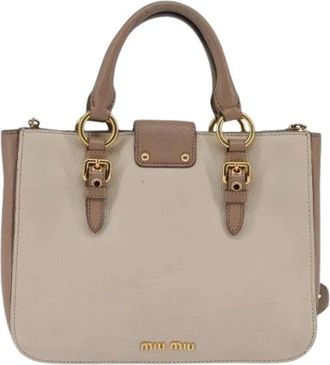 Miu Miu Pre-owned Handbags, female, Beige, Size: ONE SIZE Pre-owned Leather Tote