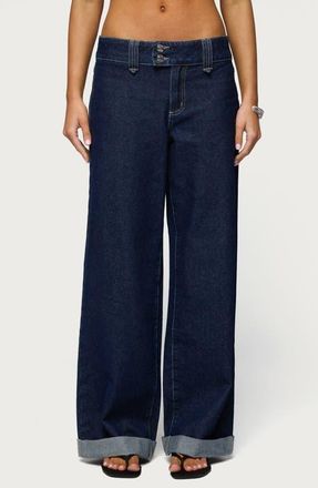 Edikted Cuffed Wide Leg Jeans in Indigo-Rinse-Washed at Nordstrom, Size X-Small