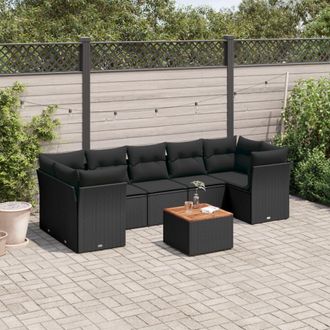 vidaXL Set De Sof&aacute;s De Jard&iacute;n 8 Piezas Y Cojines Rat&aacute;n Sint&eacute;tico Negro Vidaxl