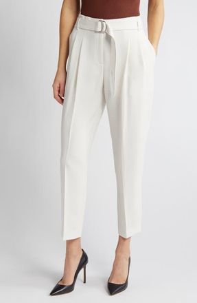 BOSS Tapiah Belted Ankle Pants in Soft Cream at Nordstrom, Size 6