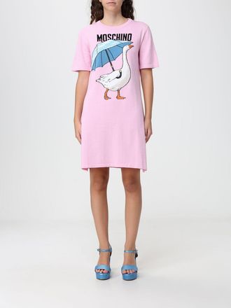 Moschino Mini abito T-shirt in cotone rosa con logo grafico a contrasto