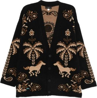 Alanui Intarsia Gebreide V-hals Cardigan - Heren - Vesten - Zwart - M - Truien & Vesten