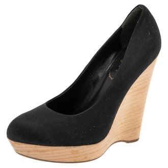 Saint Laurent Maryna Size 40 Black Satin Wedge Pumps