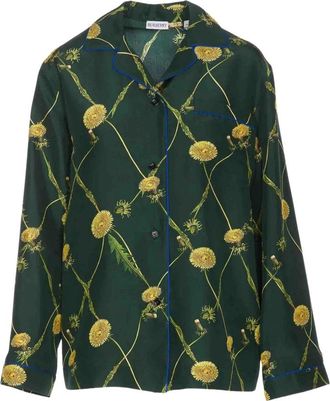 Burberry Camisa de pijama de seda con estampado de diente de le&oacute;n - Nightwear & Lounge - Mujer - Verde - M