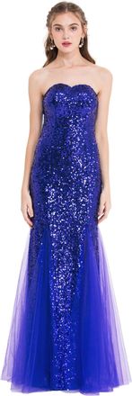 Angel Fashions Womens Sleeveless Blue Sequins Tulle Evening Dress Size 8
