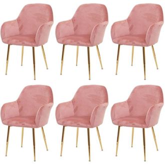 Hhg Set 6x sedie poltroncine 240 design retr&ograve; velluto rosa gambe dorate