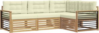 vidaXL Conjunto De Sof&aacute;s De Exterior 5 Uds. Blanco Y Crema Poli&eacute;ster Vidaxl