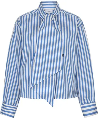Dante6 Ivez Strik blouse met strikdetail - Dames - Blouses & Shirts - Blauw - Maat: XL Katoen
