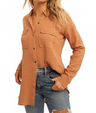 Hem & Thread Brad Effect Button Up Blouse In Pumpkin