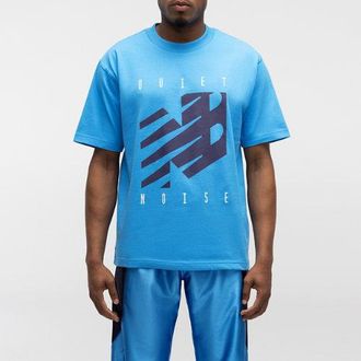 New Balance Mens Quiet Noise Graphic T-Shirt in Blue Cotton Jersey, size X-Large