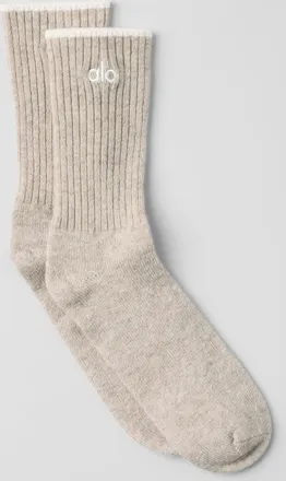 Alo | Wool Cashmere Light Frosted Socks in Winter Latte/Ivory Beige, Size: Medium