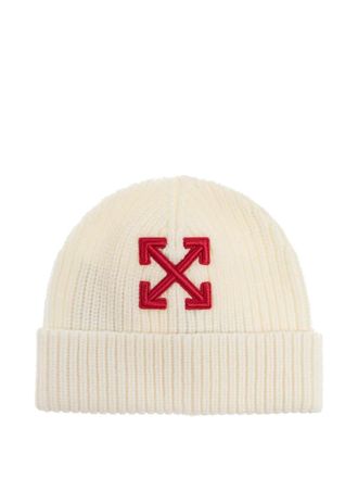 Off-white arrow-embellished ribbed beanie - women - Wool - One Size - Neutrals