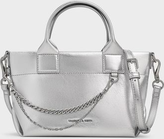 Charles & Keith Atwood Crinkle-Effect Chain-Embellished Tote Bag