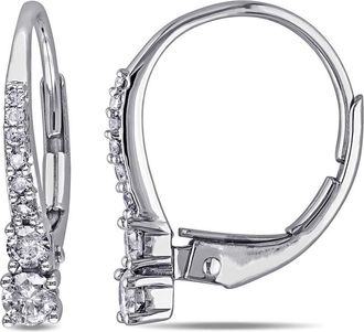 Amour 1/3 CT TW Diamond Leverback Earrings In 10K White Gold