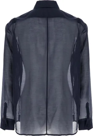 Saint Laurent Mens Blue Shirt With Classic Collar And Details Cotton