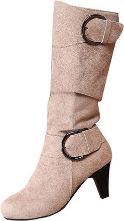 Generic White Boot Bottom Chunky Heel Womens Boots Breathable Fashion Round Head Chunky Heel Womens Shoes Tan Boots (White, 6.5)