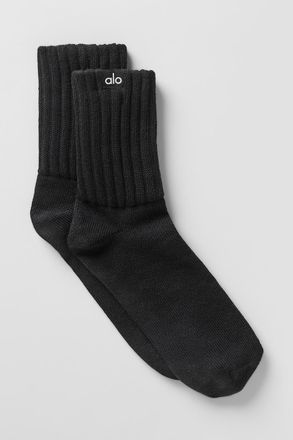 Alo | Half-Crew Scrunch Socks in Black, Size: Medium