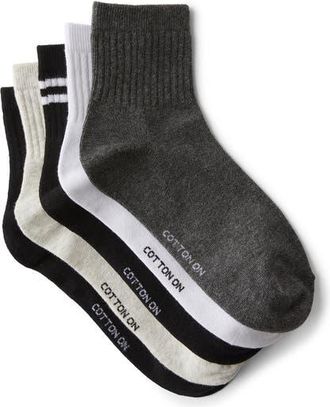 Cotton On 5Pk Quarter Crew Sock in Black Stripe Grey Mix at Nordstrom