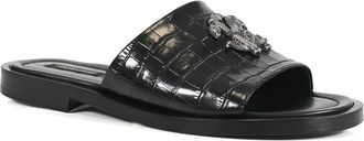 Roberto Cavalli Croc Embossed Slide Sandal in Black at Nordstrom, Size 13