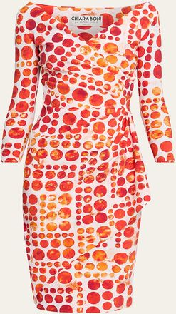 La Petite Robe Di Chiara Boni Floral V-Neck Long-Sleeve Side-Drape Dress