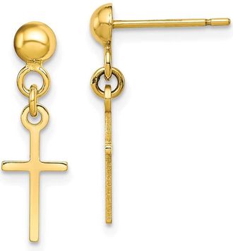 Diamond2Deal 10k Yellow Gold Polished Cross Shape Drop Dangle Earrings