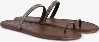 Pedro Garcia Flat thong sandal in brown satin and crystals | Pita | Spring Summer 26 | PEDRO GARCIA