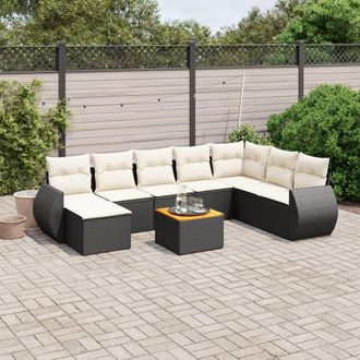 vidaXL Set De Sof&aacute;s De Jard&iacute;n 8 Piezas Y Cojines Rat&aacute;n Sint&eacute;tico Negro Vidaxl