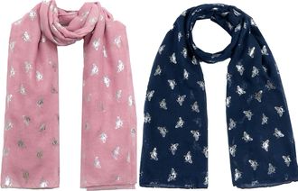 World of Shawls Christmas Bonanza Pack of 2 Scarves Wrap Shawl Scarf for Women Ladies (Bumble Bees Dusky Pink & Navy Blue, 2)