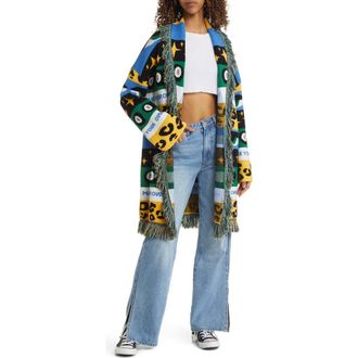 Dressed in Lala Make Your Own Luck Luxe Fringe Cardigan in Blue at Nordstrom, Size Large