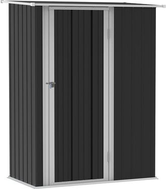 OUTSUNNY Caseta De Jard&iacute;n 1,07 M&sup2; 142x84x189 Cm Cobertizo Exterior Met&aacute;lico Con Puerta Y Orificios De Drenaje Para Almacenamiento De Herramientas